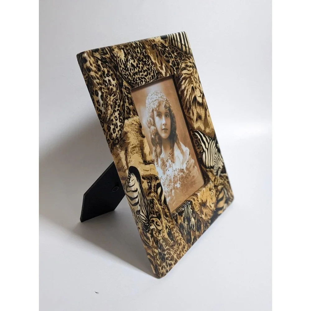 Vintage‎ 1990's Safari Animal Picture Frame Lion Zebra Leopard Print 9.5x7.5